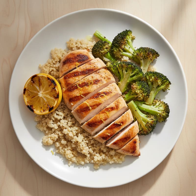 Grilled Chicken Breast with Quinoa and Roasted Broccoli
