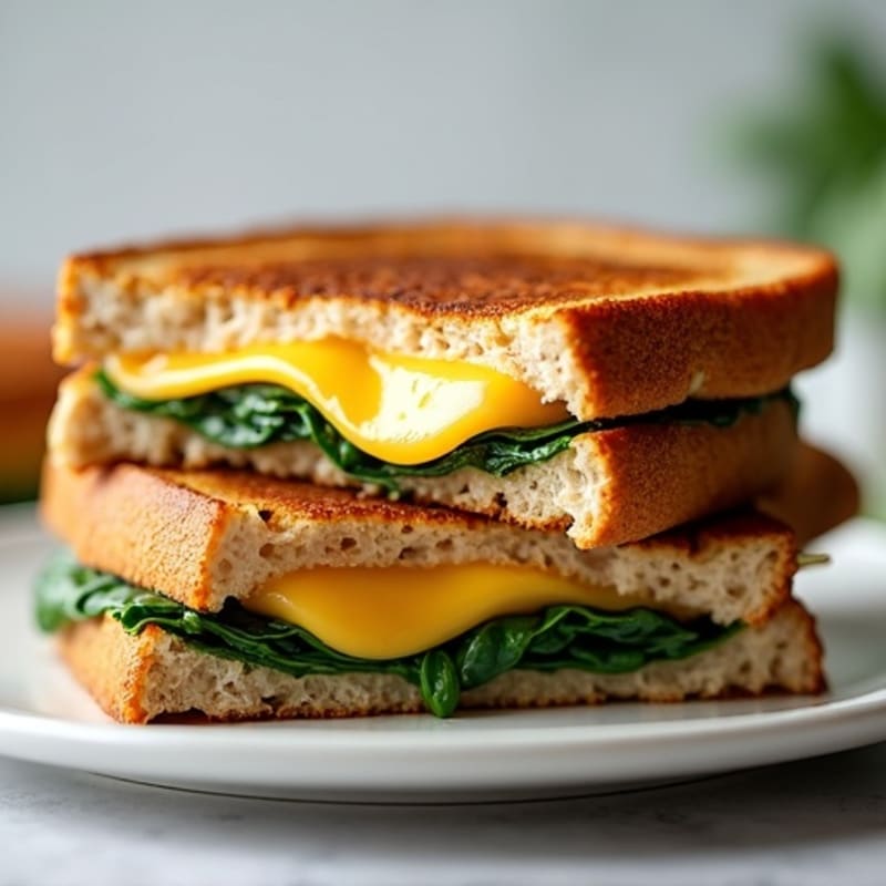 Crispy Whole Wheat Stacked Grilled Cheese with Lean Turkey and Fresh Spinach