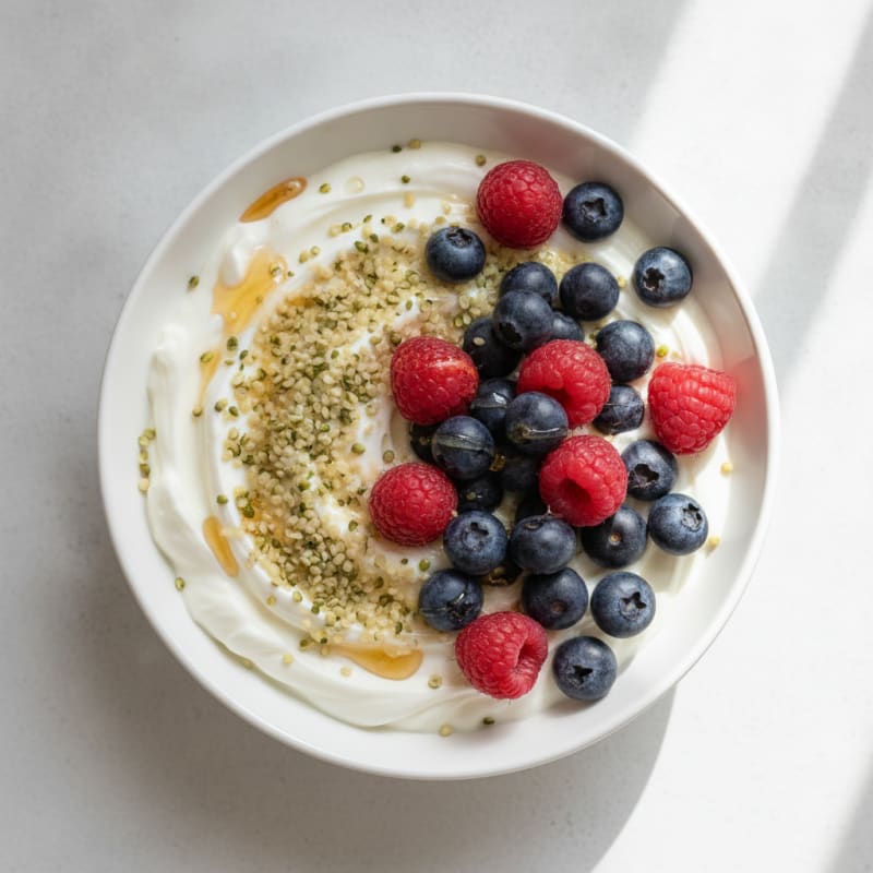 Silky Greek Yogurt Bowl with Hemp Seeds and Mixed Berries