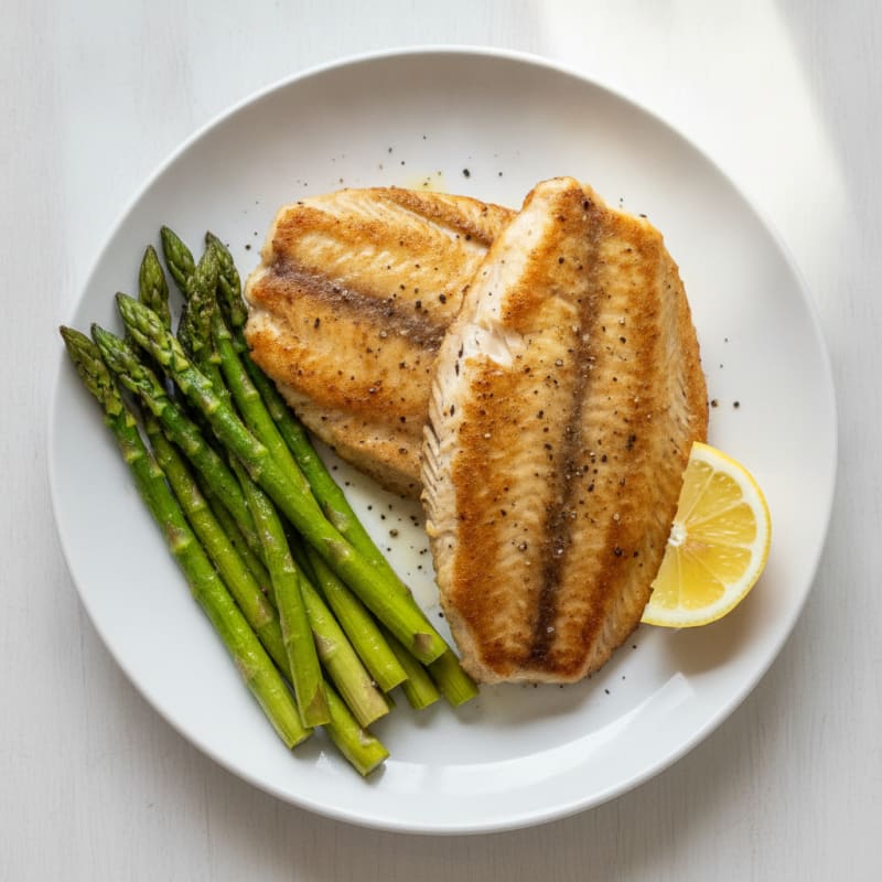 Seared Tilapia with Roasted Asparagus and Lemon