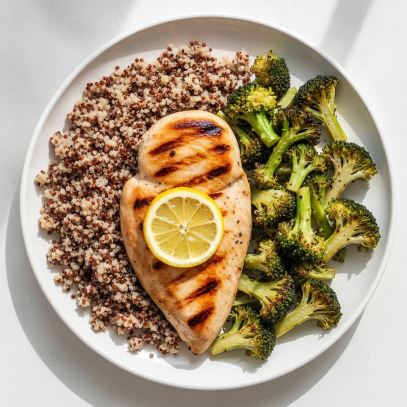 Grilled Chicken Breast with Quinoa and Roasted Broccoli