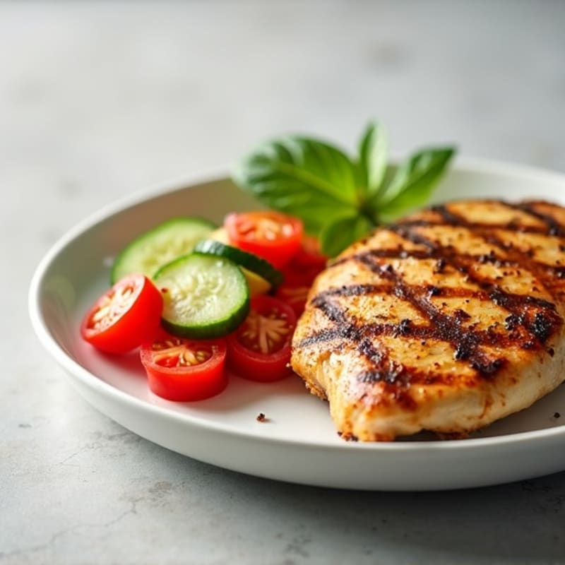 Grilled Chicken Breast with Cucumber Tomato Salad
