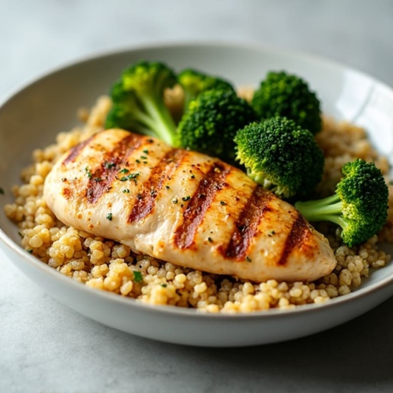 Grilled Chicken Breast with Roasted Broccoli and Quinoa