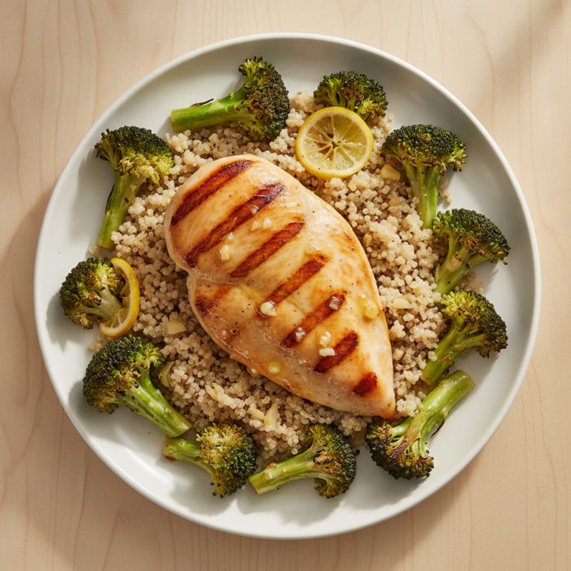 Grilled Chicken Breast with Quinoa and Roasted Broccoli