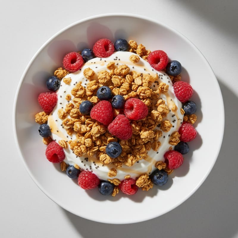 Greek Yogurt Parfait with Mixed Berries and Protein Granola