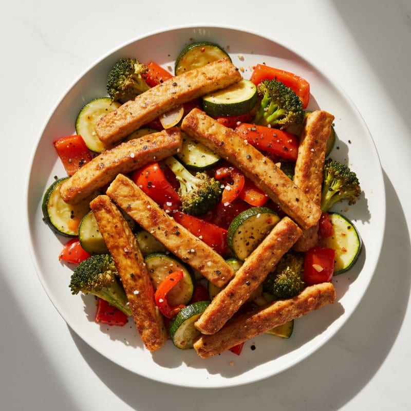 Crispy Seitan and Roasted Vegetable Medley