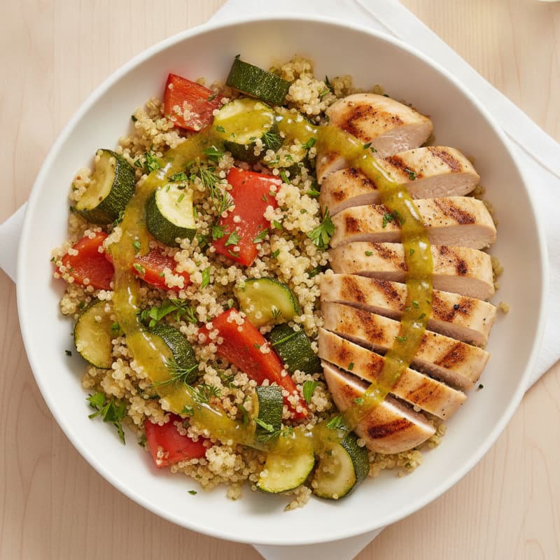 Grilled Chicken and Quinoa Bowl with Roasted Vegetables