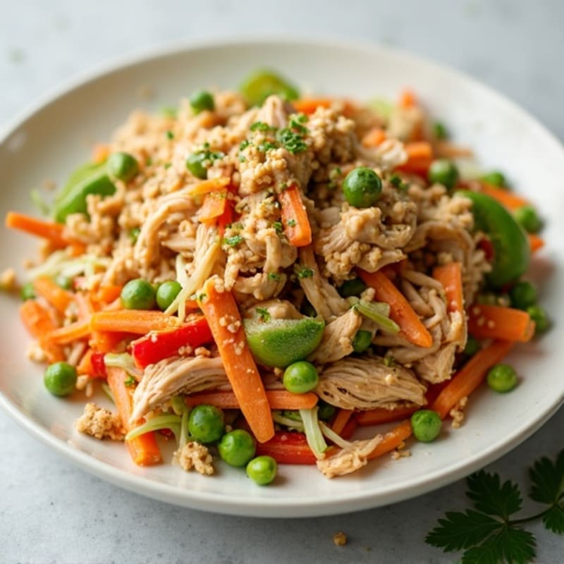 Shredded Chicken and Crunchy Vegetable Slaw with Creamy Peanut Dressing