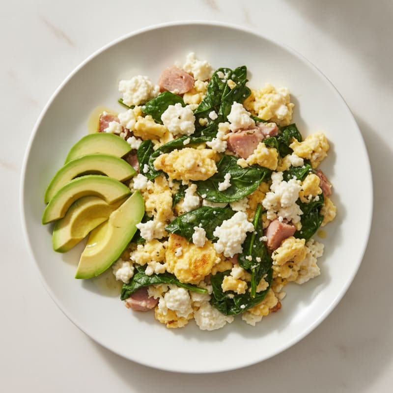 Cottage Cheese Scramble with Spinach and Smoked Turkey