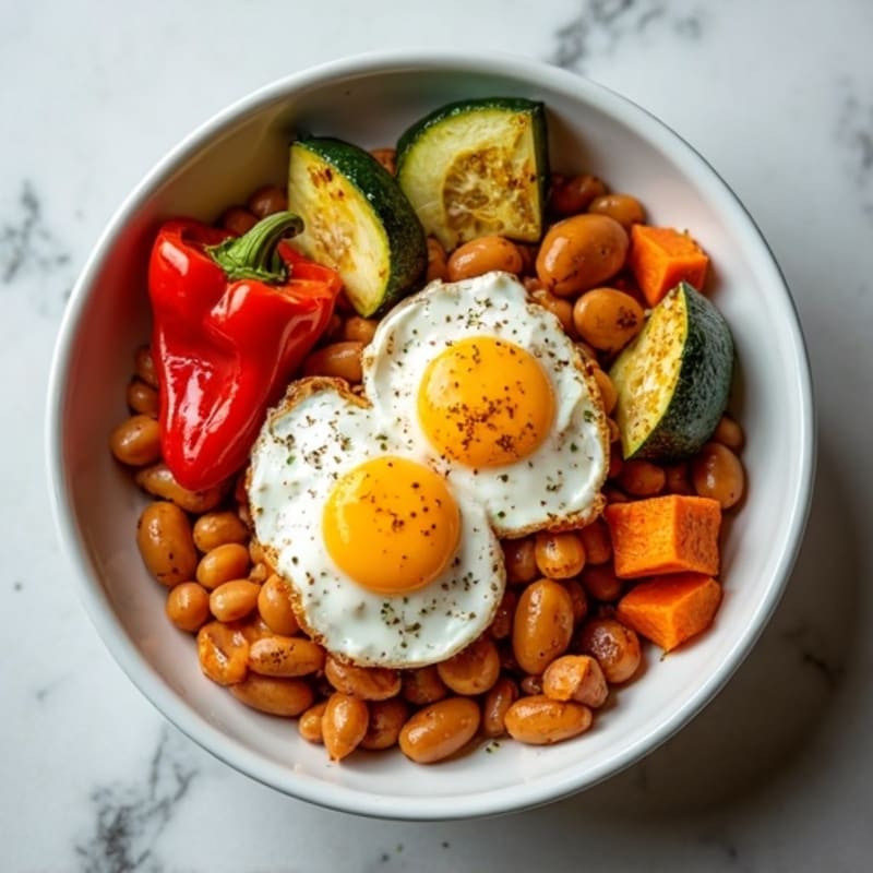 Creamy Spiced Pinto Bean and Roasted Vegetable Bowl