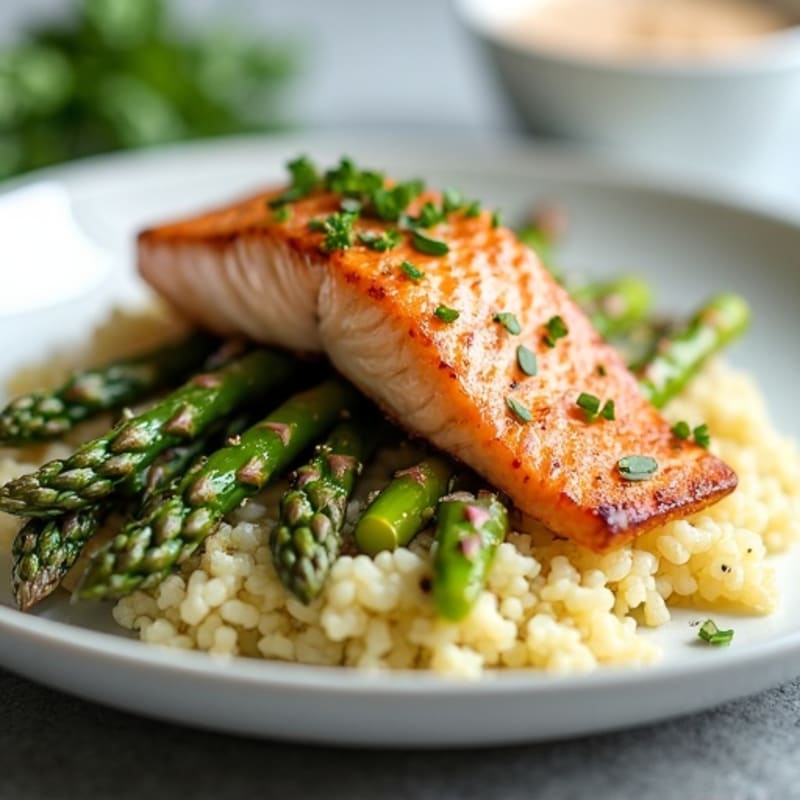 Seared Salmon with Roasted Asparagus and Cauliflower Rice