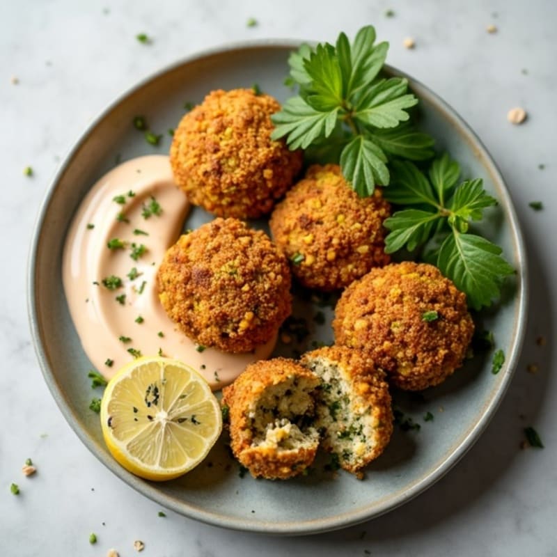 Crispy Baked Falafel with Creamy Tahini Sauce