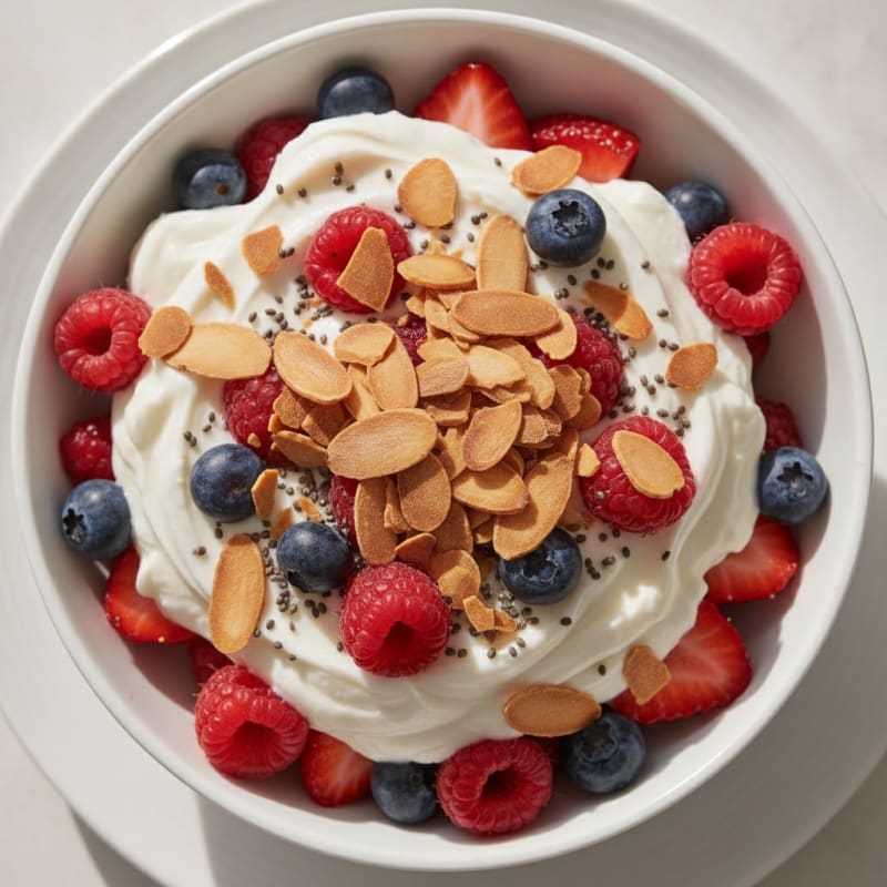 Greek Yogurt Protein Parfait with Mixed Berries and Almonds