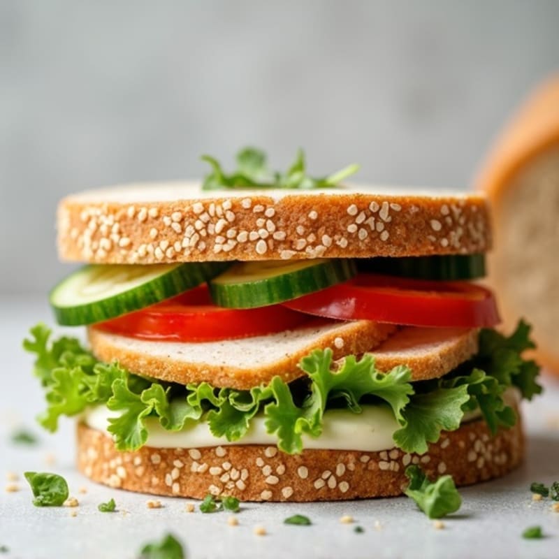 Turkey and Crispy Veggie Whole Grain Sandwich with Zesty Herb Dressing