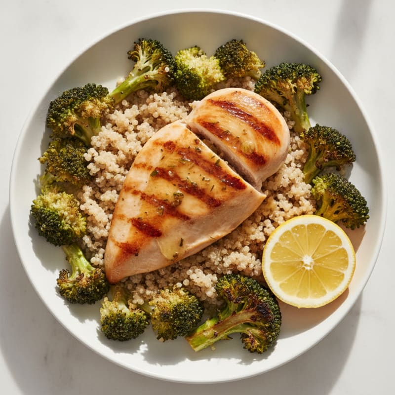 Grilled Chicken Breast with Quinoa and Roasted Broccoli
