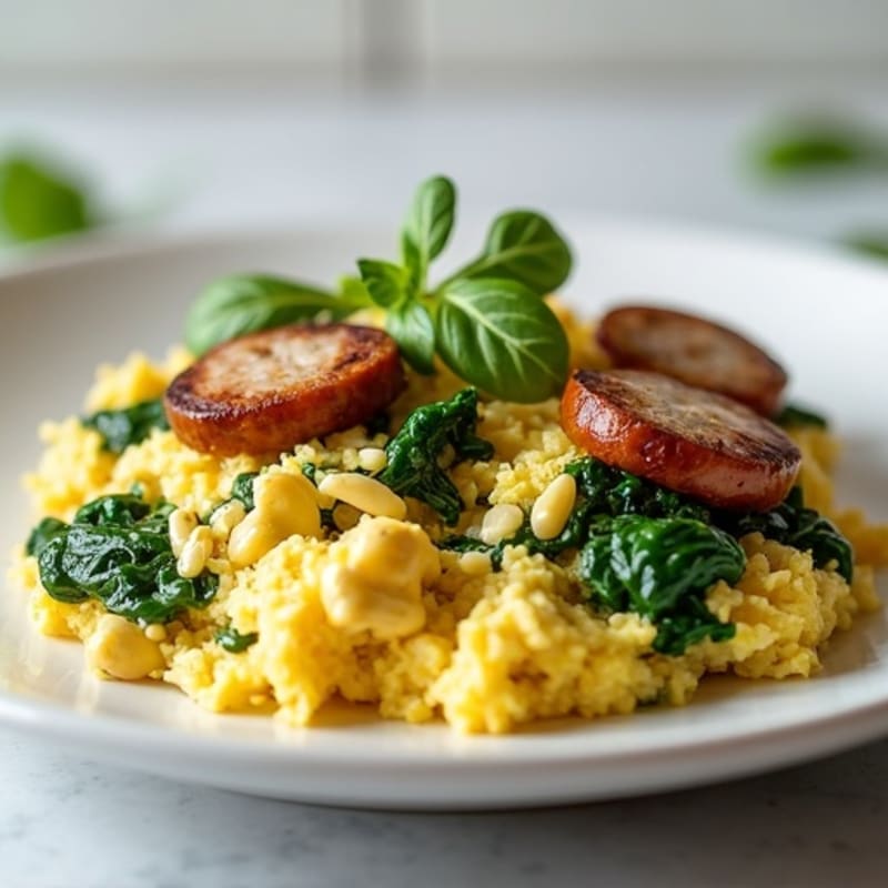 Egg White Spinach Scramble with Grilled Turkey Sausage