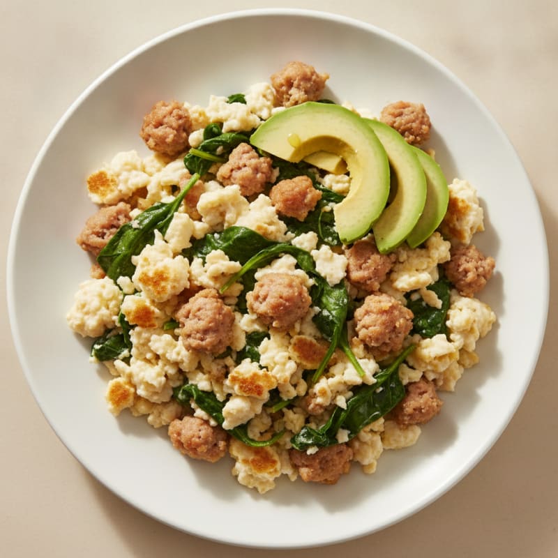 Egg White and Turkey Sausage Scramble with Spinach