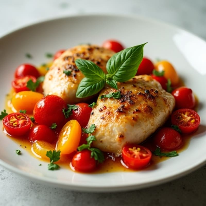 Braised Chicken with Tomatoes, Bell Peppers, and Herbs