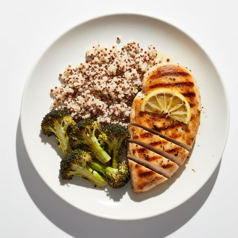 Grilled Chicken Breast with Quinoa and Roasted Broccoli