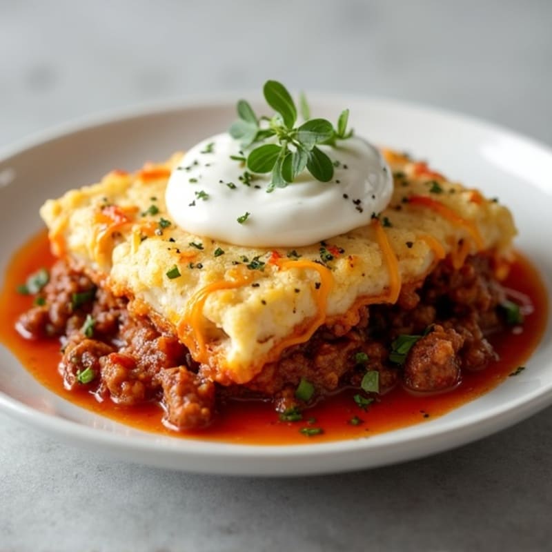 Lean Ground Lamb Moussaka with Creamy Cauliflower Topping