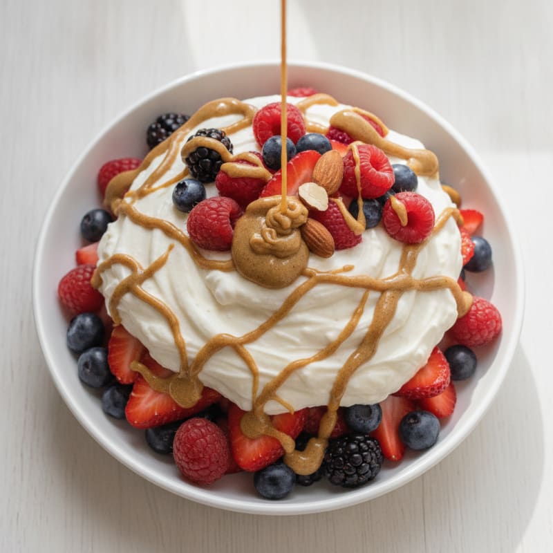 Greek Yogurt Protein Parfait with Mixed Berries and Almond Butter