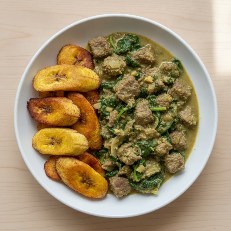 Ndole Beef Stew with Fried Plantains