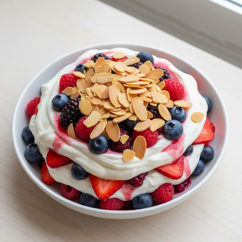 Greek Yogurt Protein Parfait with Mixed Berries and Almonds