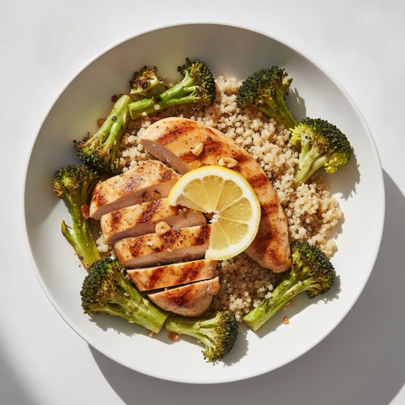Grilled Chicken and Quinoa Bowl with Roasted Broccoli