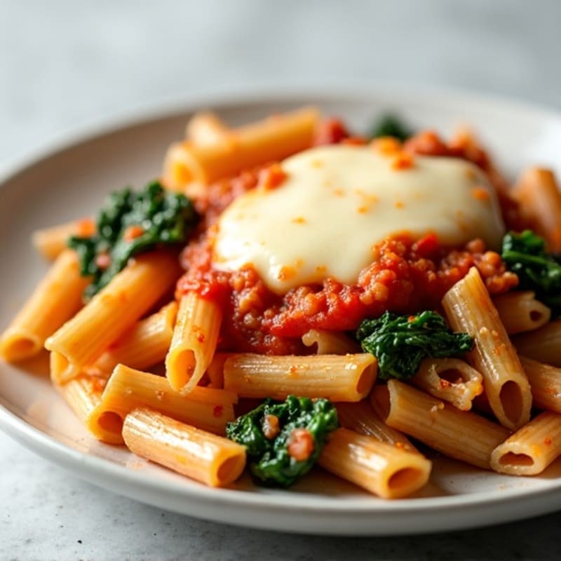 Lean Ground Turkey Whole Wheat Cheesy Baked Ziti with Spinach