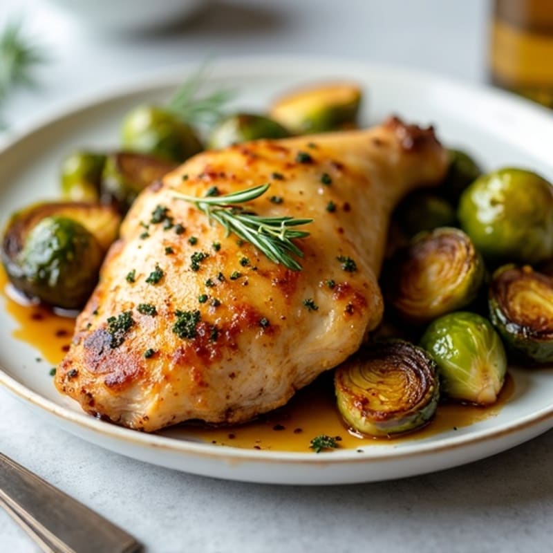 Lemon-Herb Roasted Chicken with Crispy Balsamic Brussels Sprouts