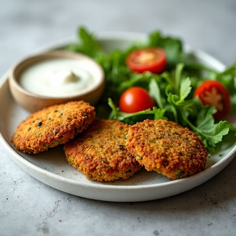 Crispy Baked Falafel with Creamy Lemon Tahini and Fresh Herb Salad