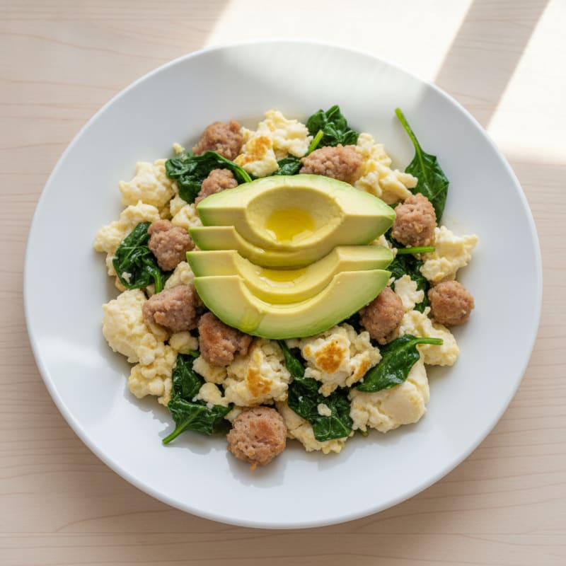 Egg White and Turkey Sausage Scramble with Spinach