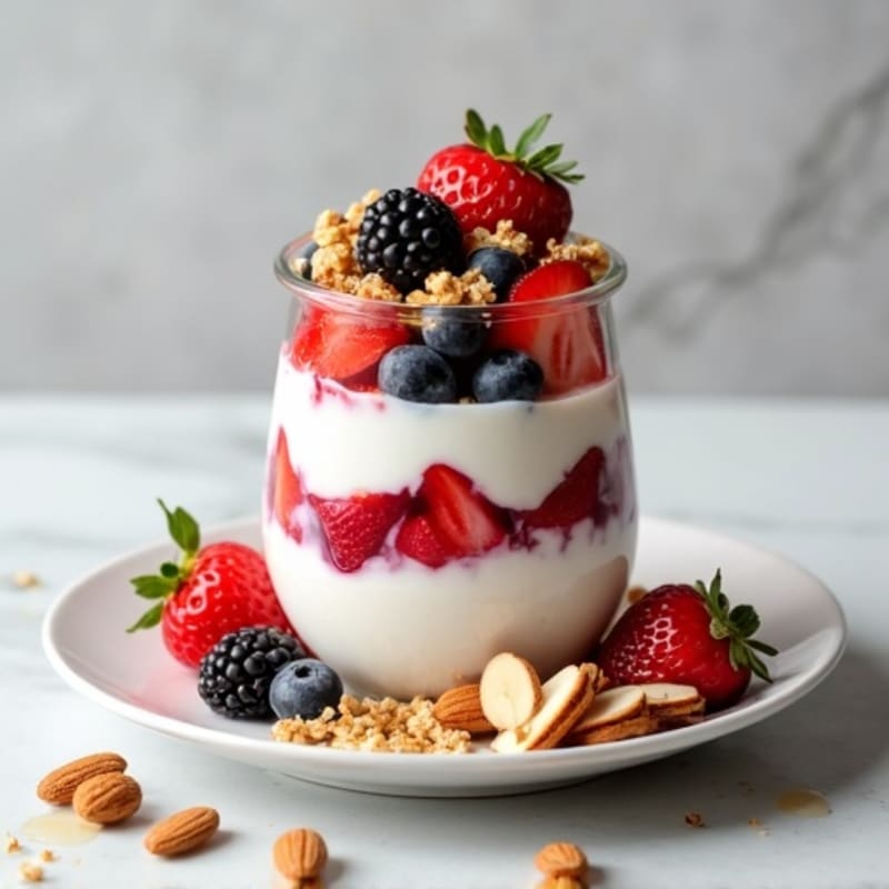 Greek Yogurt Parfait with Mixed Berries and Almonds