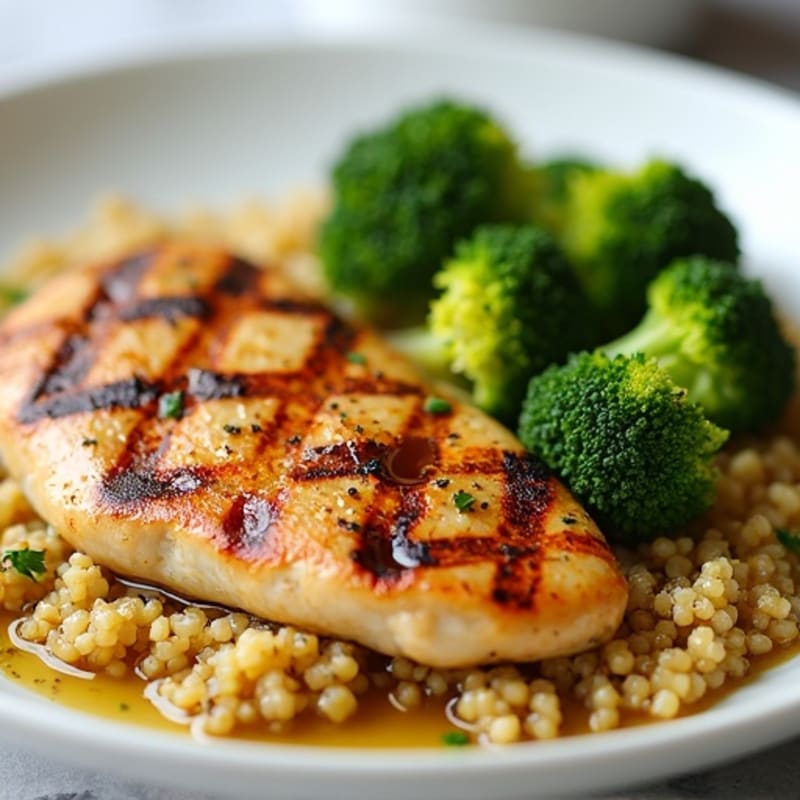 Grilled Chicken Breast with Quinoa and Roasted Broccoli
