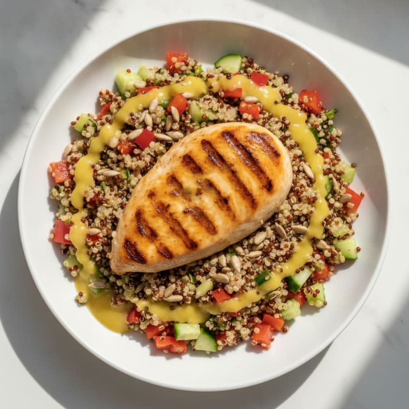 Grilled Chicken Breast with Crunchy Quinoa Salad and Lemon Vinaigrette