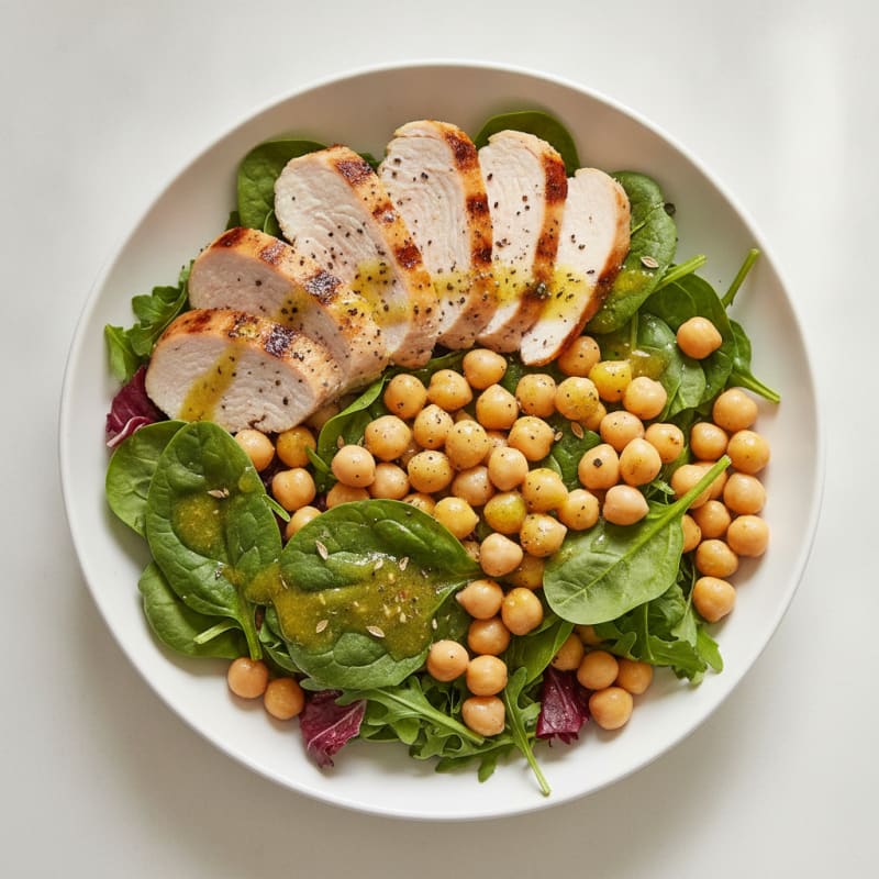 Grilled Turkey Breast Salad with Mixed Greens and Chickpeas