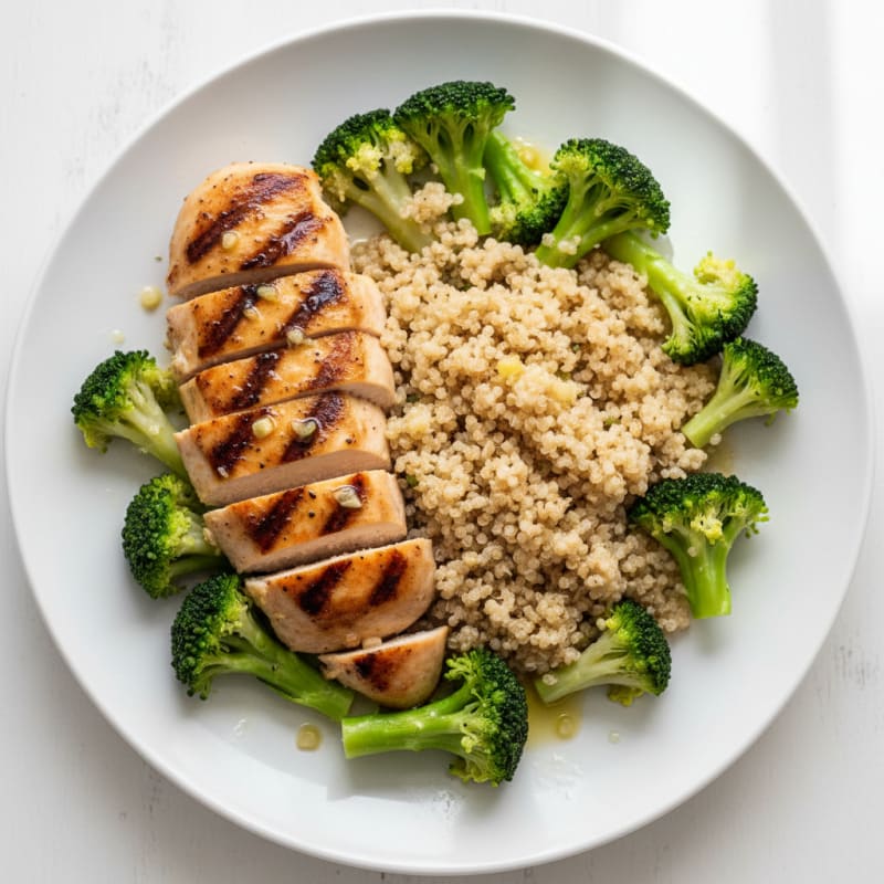 Grilled Chicken Breast with Quinoa and Steamed Broccoli