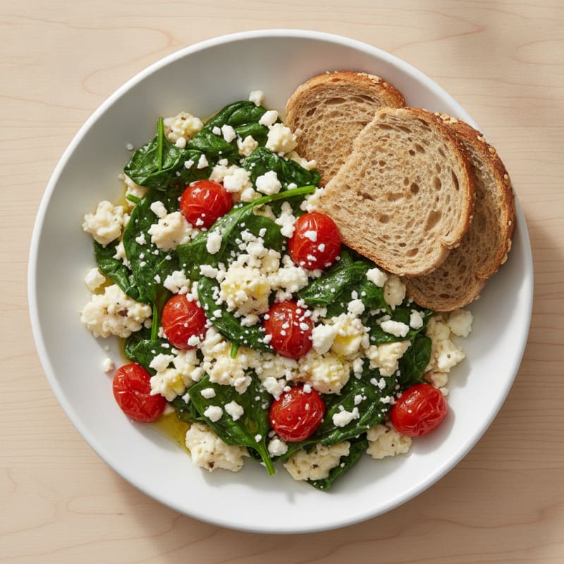 Egg White and Spinach Scramble with Feta and Cherry Tomatoes
