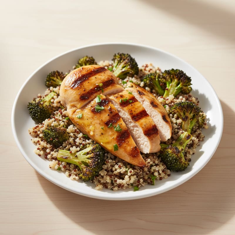Grilled Chicken Breast with Quinoa and Roasted Broccoli