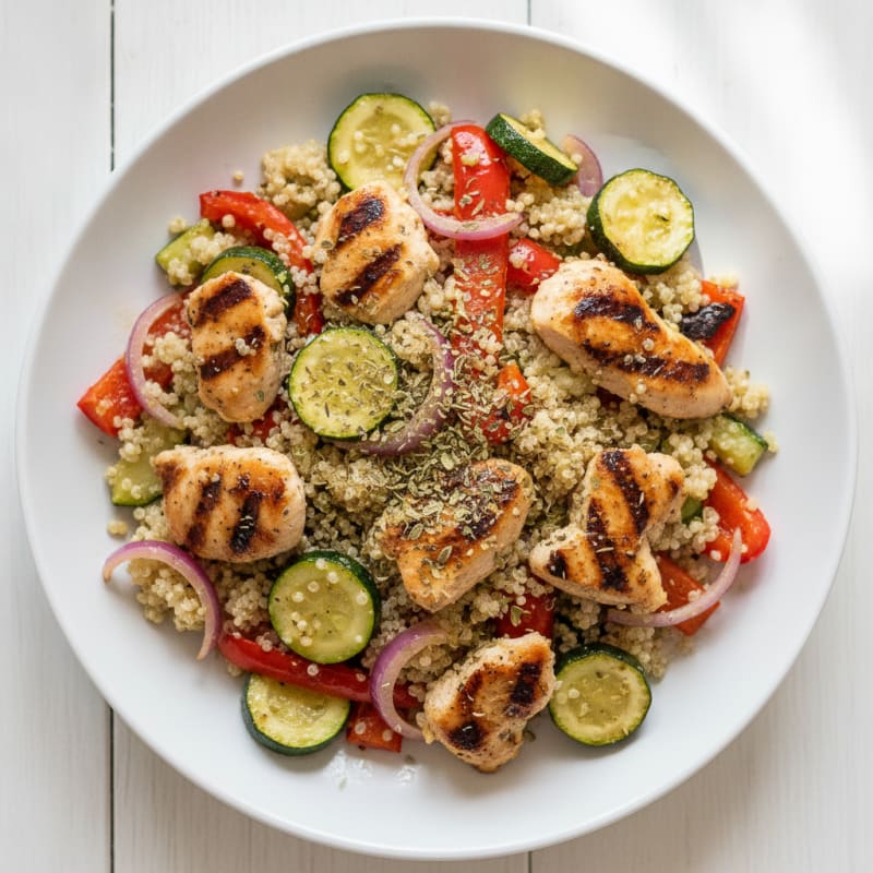 Grilled Chicken and Quinoa Salad with Roasted Vegetables