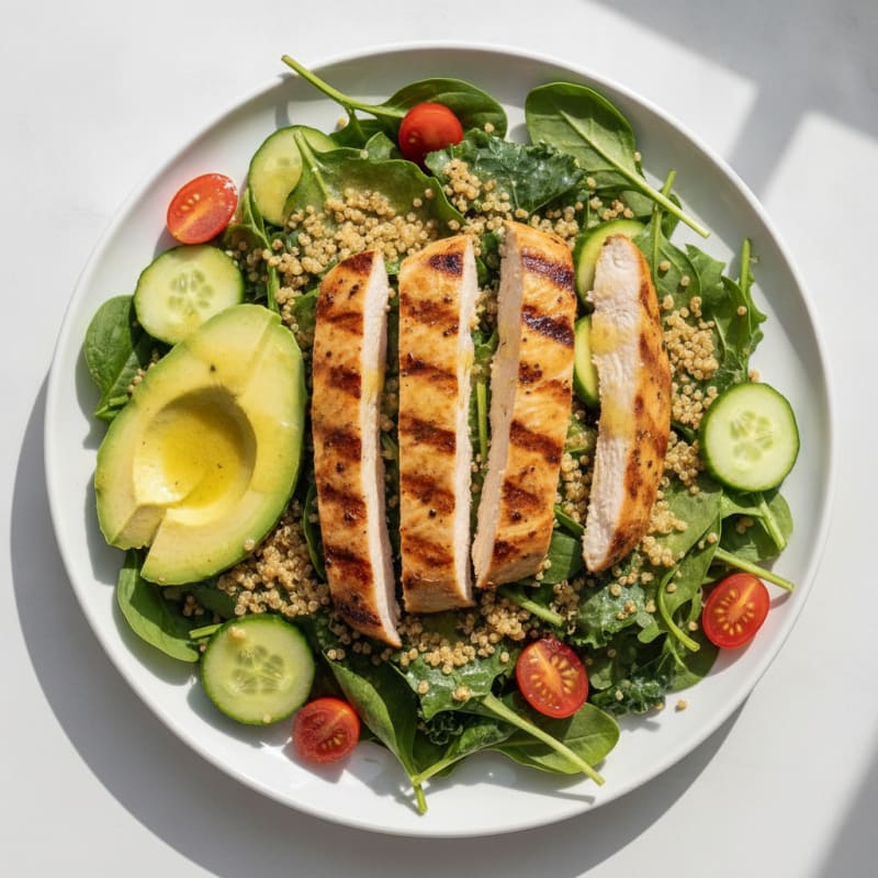 Grilled Turkey Breast Salad with Crunchy Quinoa and Mixed Greens