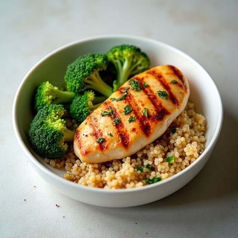 Grilled Chicken Breast with Quinoa and Steamed Broccoli