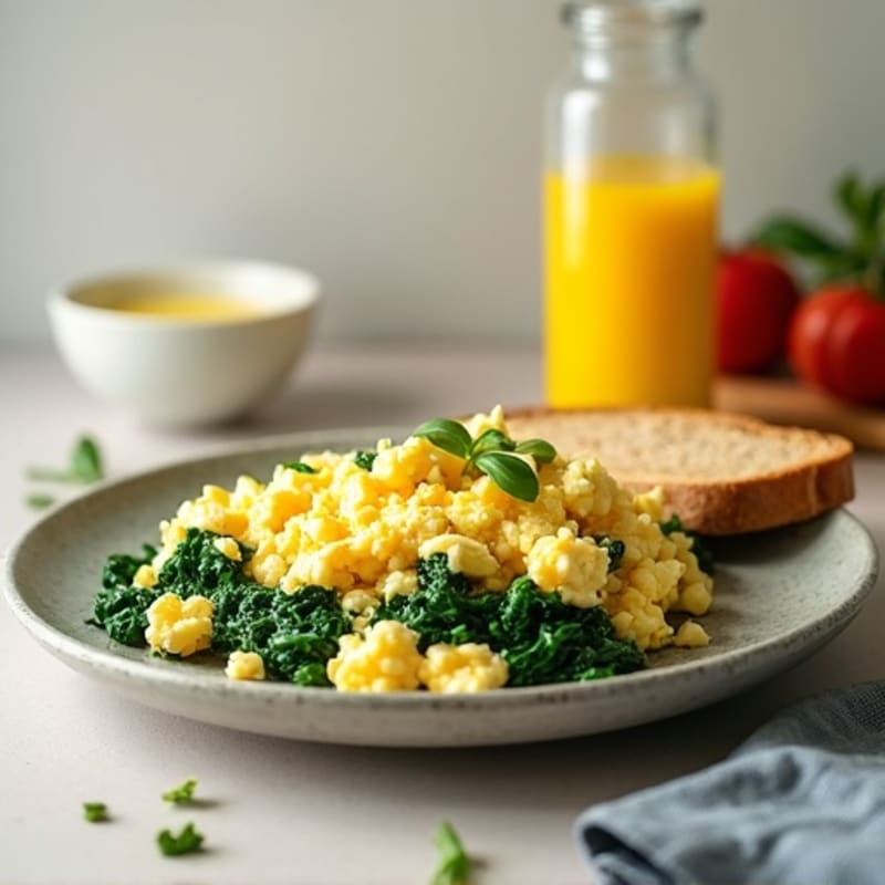 Egg White and Cottage Cheese Scramble with Sautéed Spinach