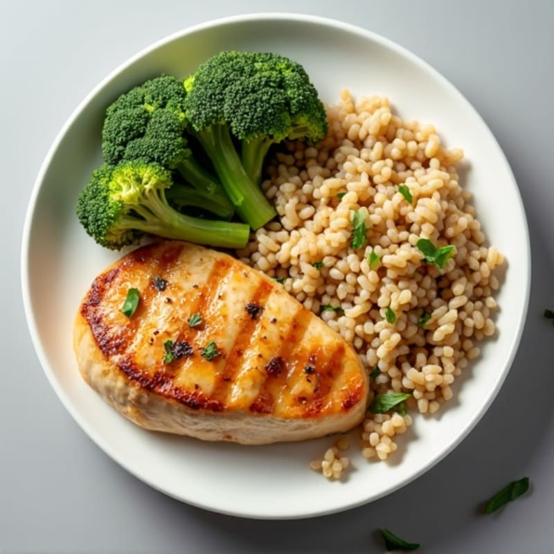 Grilled Chicken Breast with Brown Rice and Roasted Broccoli