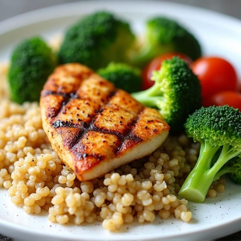 Grilled Chicken Breast with Roasted Broccoli and Quinoa