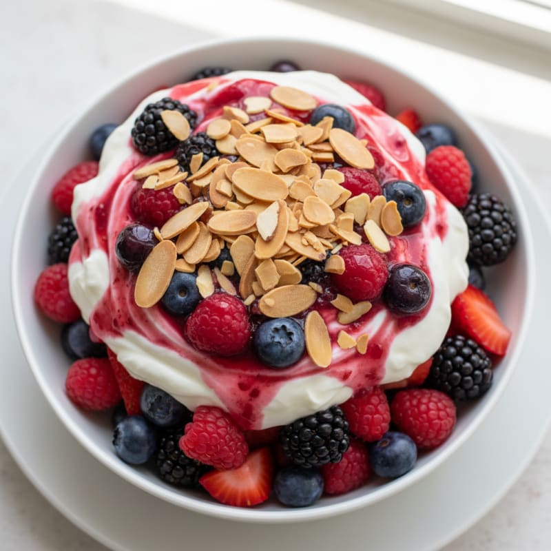 Greek Yogurt Protein Parfait with Mixed Berries and Almonds