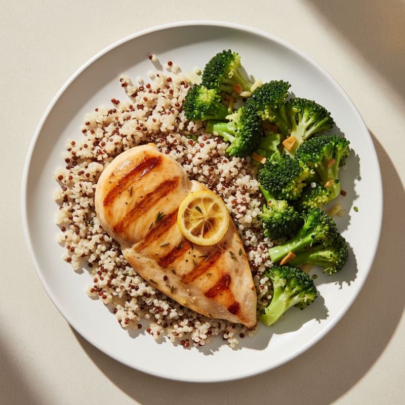 Grilled Chicken Breast with Quinoa and Steamed Broccoli