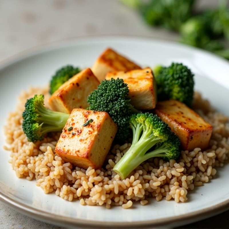 Seared Tofu and Chicken Stir-Fry with Broccoli and Brown Rice