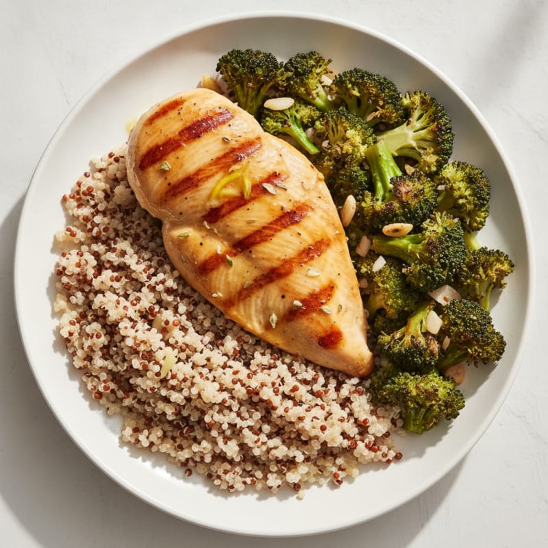 Grilled Chicken Breast with Quinoa and Roasted Broccoli