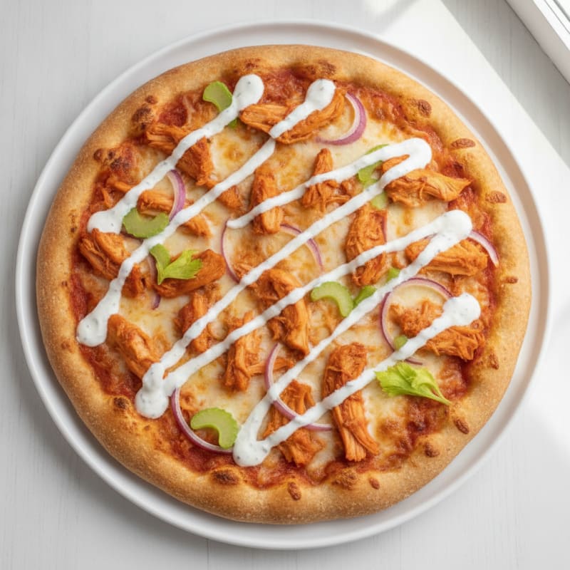 Buffalo Chicken Pizza with Ranch Drizzle
